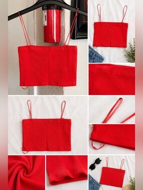 Zara Red Ribbed Cropped Camisole